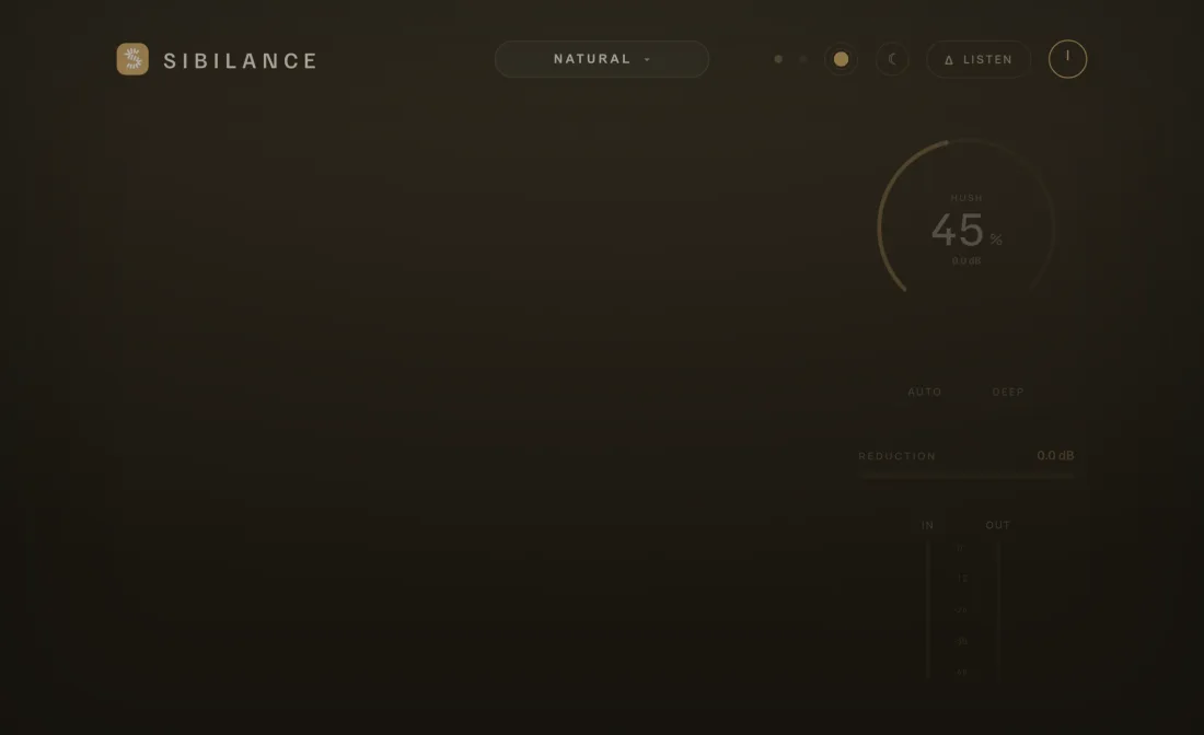 The Sibilance interface in the Champagne skin, dark theme.