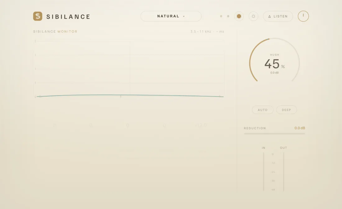 The Sibilance interface in the Champagne skin, light theme.