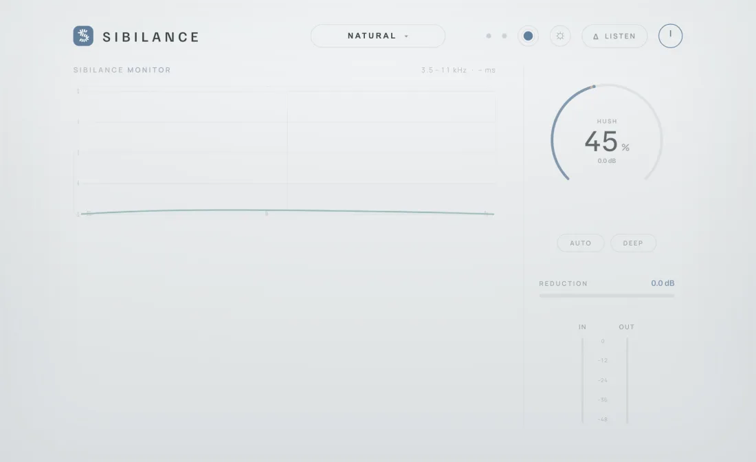 The Sibilance interface in the Graphite skin, light theme.