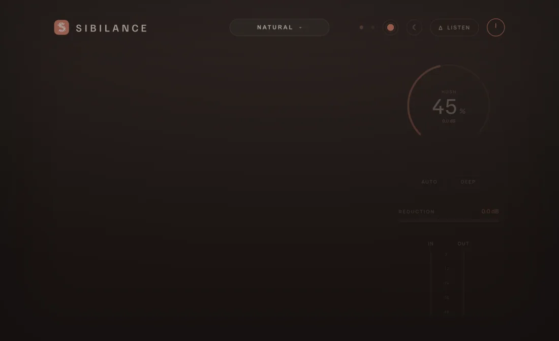 The Sibilance interface in the Rosewood skin, dark theme.