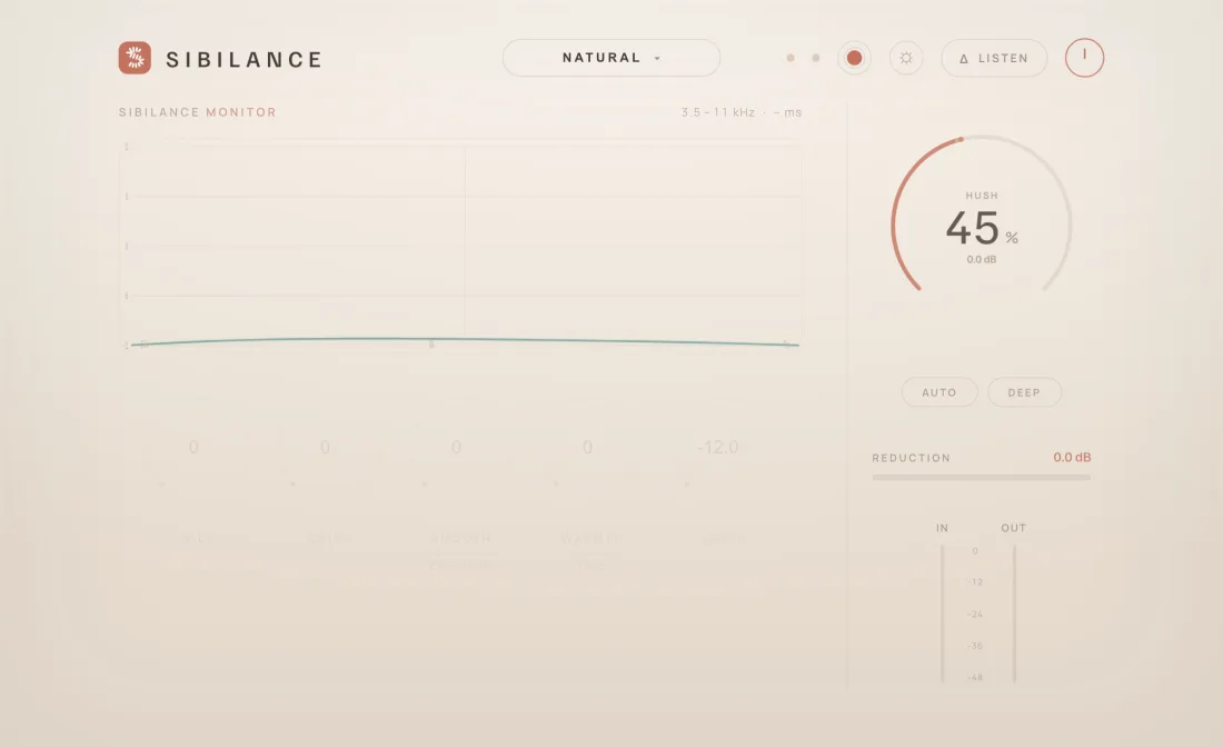 The Sibilance interface in the Rosewood skin, light theme.